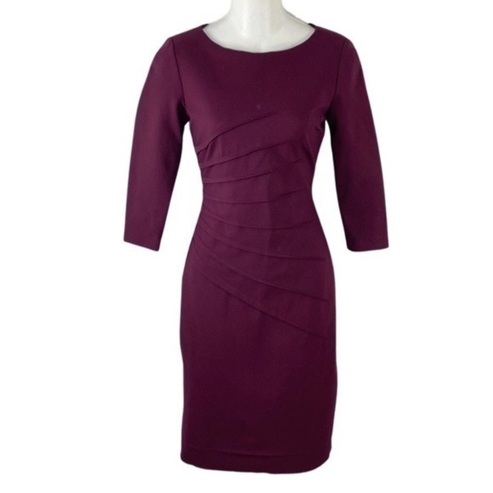 Antonio Melani burgundy purple starburst pleat side sheath dress 0 W4